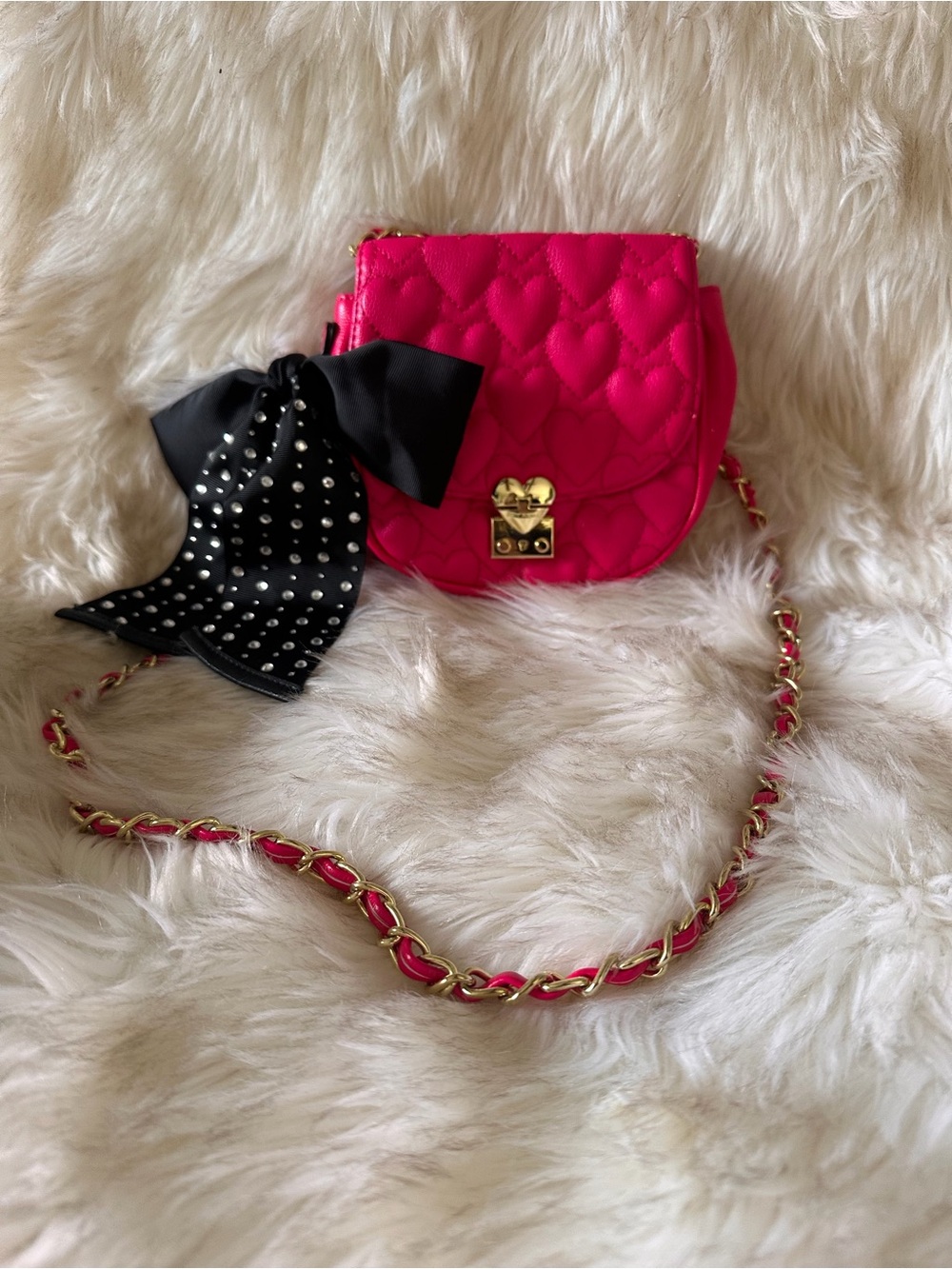 Betsey Johnson Hot Pink Heart Quilted Crossbody Bag